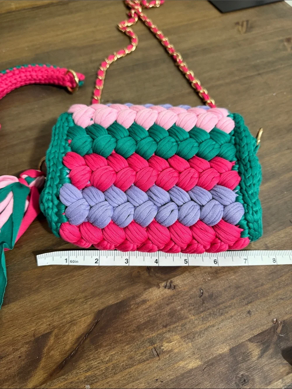 Colorful Woven Crochet Crossbody Bag Pink Teal Lavender Tassel